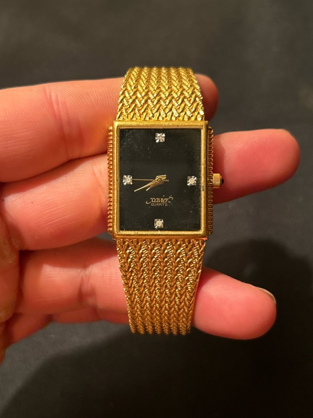 Vintage Xavier Watch Men Gold Tone Black Dial Mesh Band (Not Running)